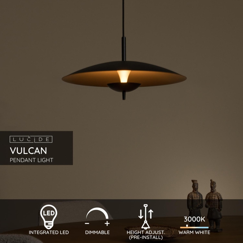 Lucide VULCAN - Závesné svietidlo - Ø 47 cm - LED Rozm. - 1x9W 3000K - Čierna